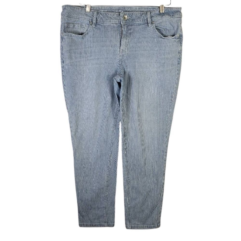 A.N.A Blue And White Striped Women's Skinny Ankle Jeans - Picture 2 of 13